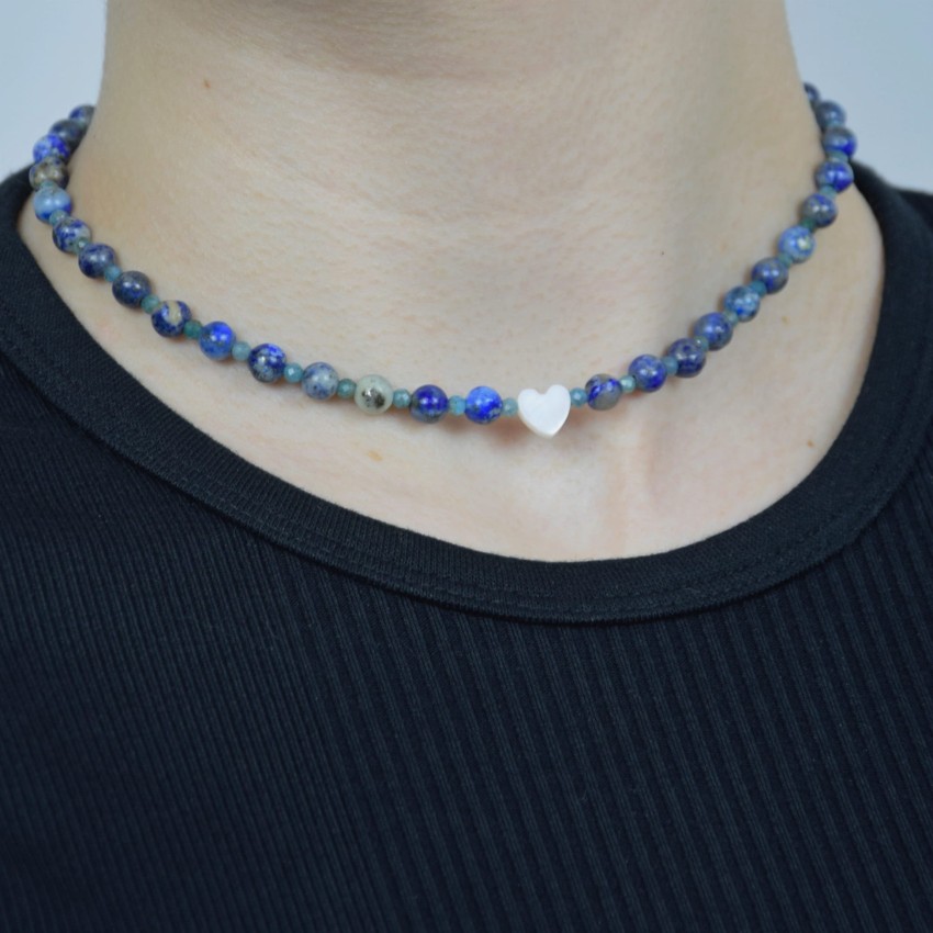 Naszyjnik Apatyt Lazuryt Perła na łańcuszku