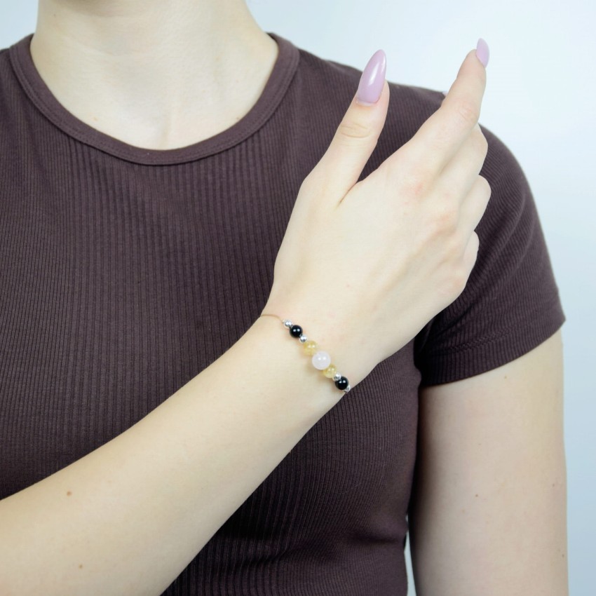 Bransoletka Różowy Kwarc Turmalin Cytryn na sznurku