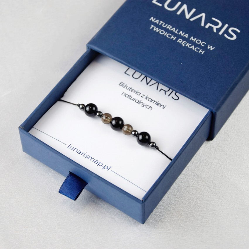 Bransoletka Agat Obsydian Kwarc Dymny na sznurku