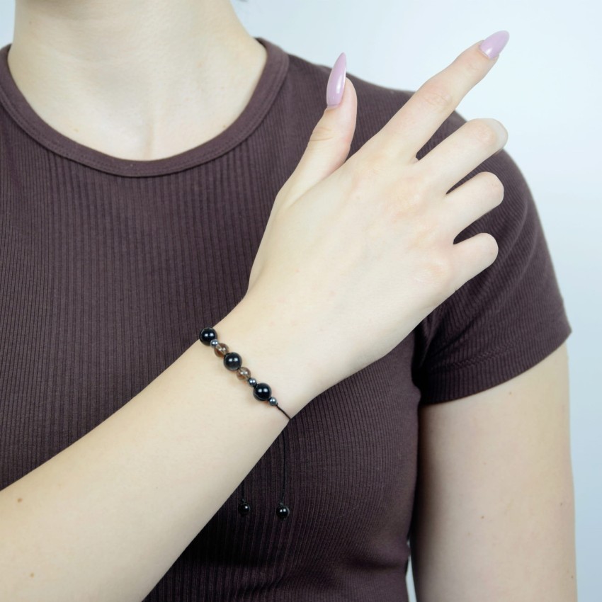 Bransoletka Agat Obsydian Kwarc Dymny na sznurku