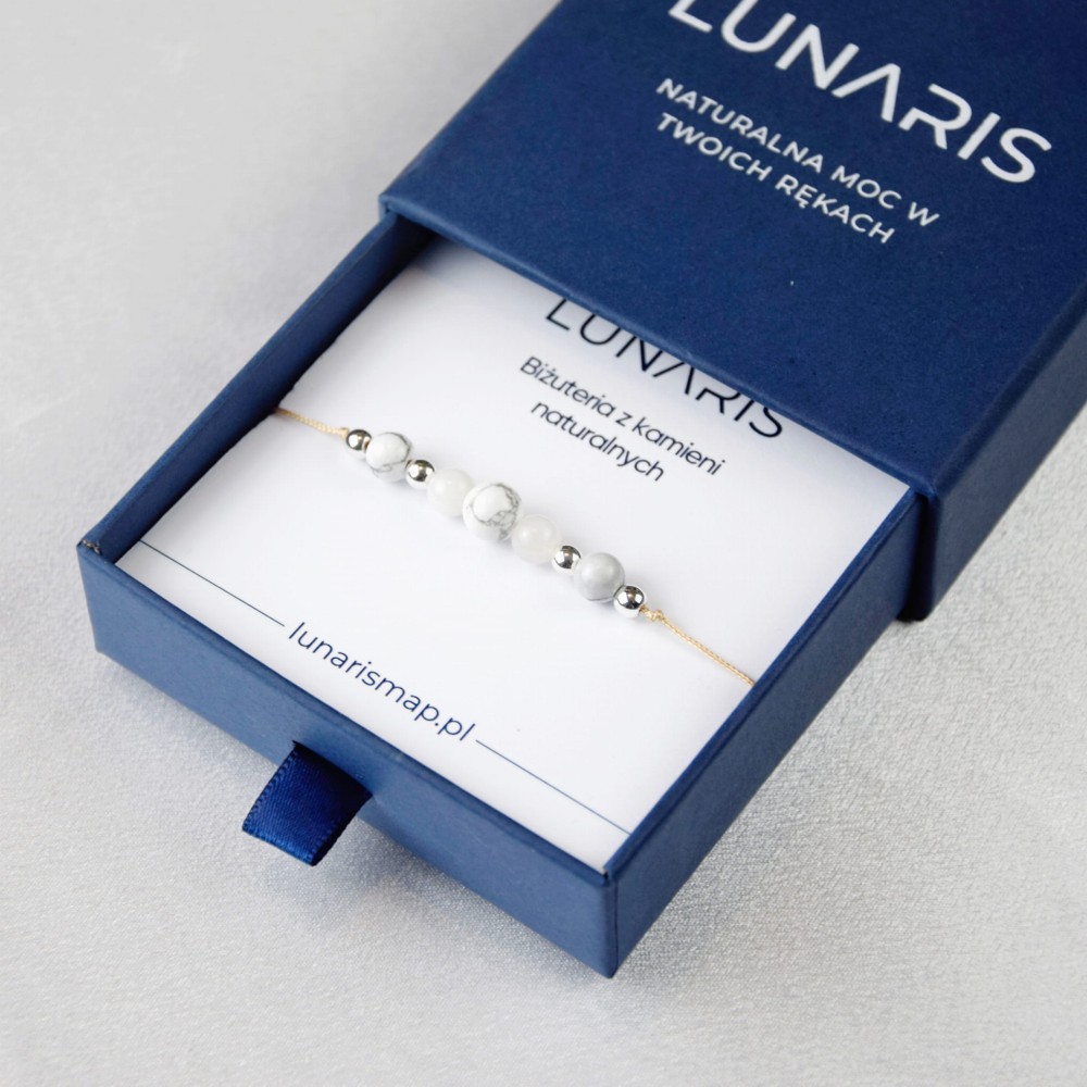 Bransoletka Biały Jadeit Howlit na sznurku