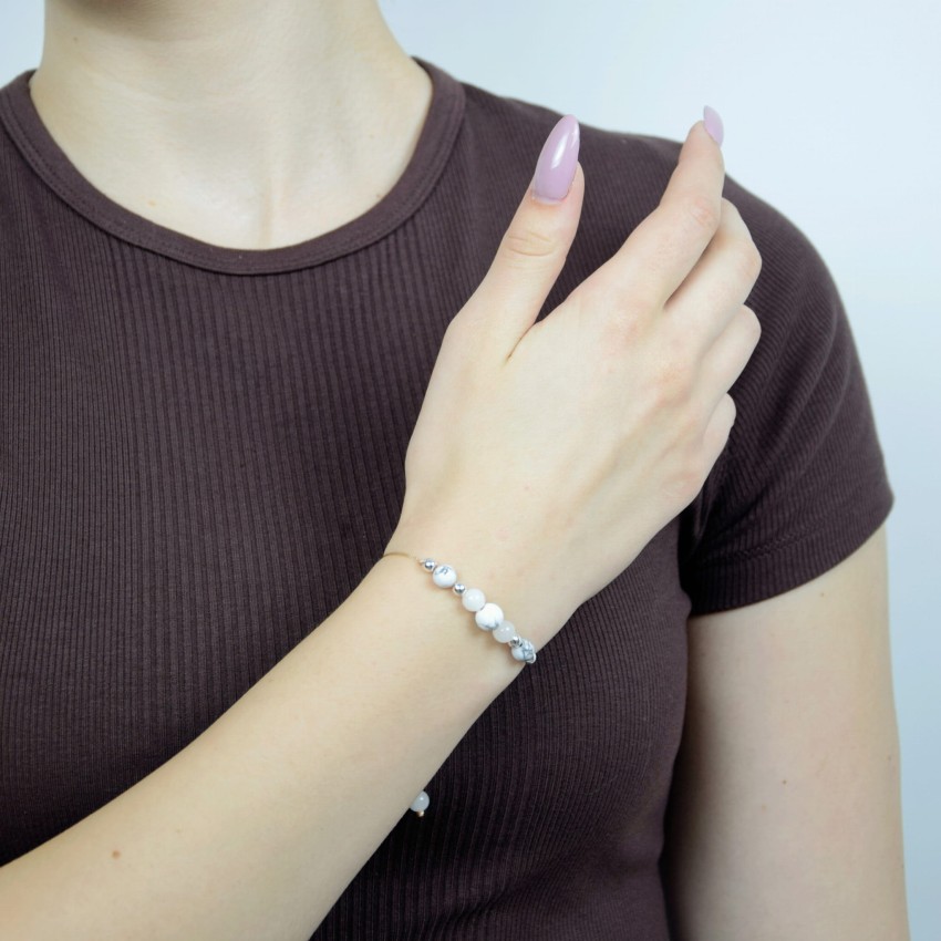 Bransoletka Biały Jadeit Howlit na sznurku