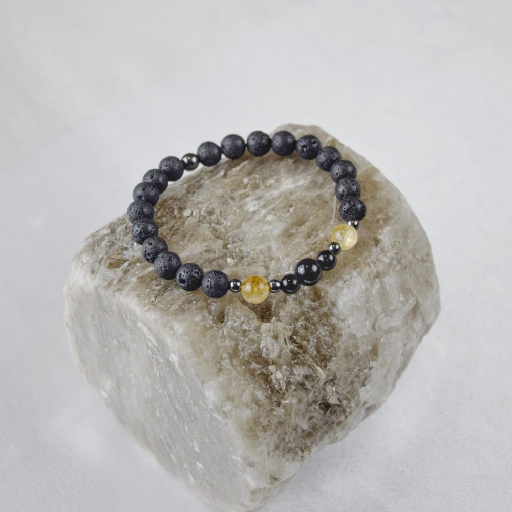 Bransoletka męska Lawa, Cytryn, Turmalin na gumce