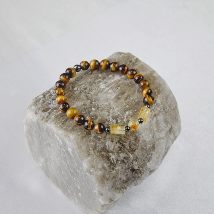 Bransoletka męska Cytryn, Tygrysie Oko na gumce