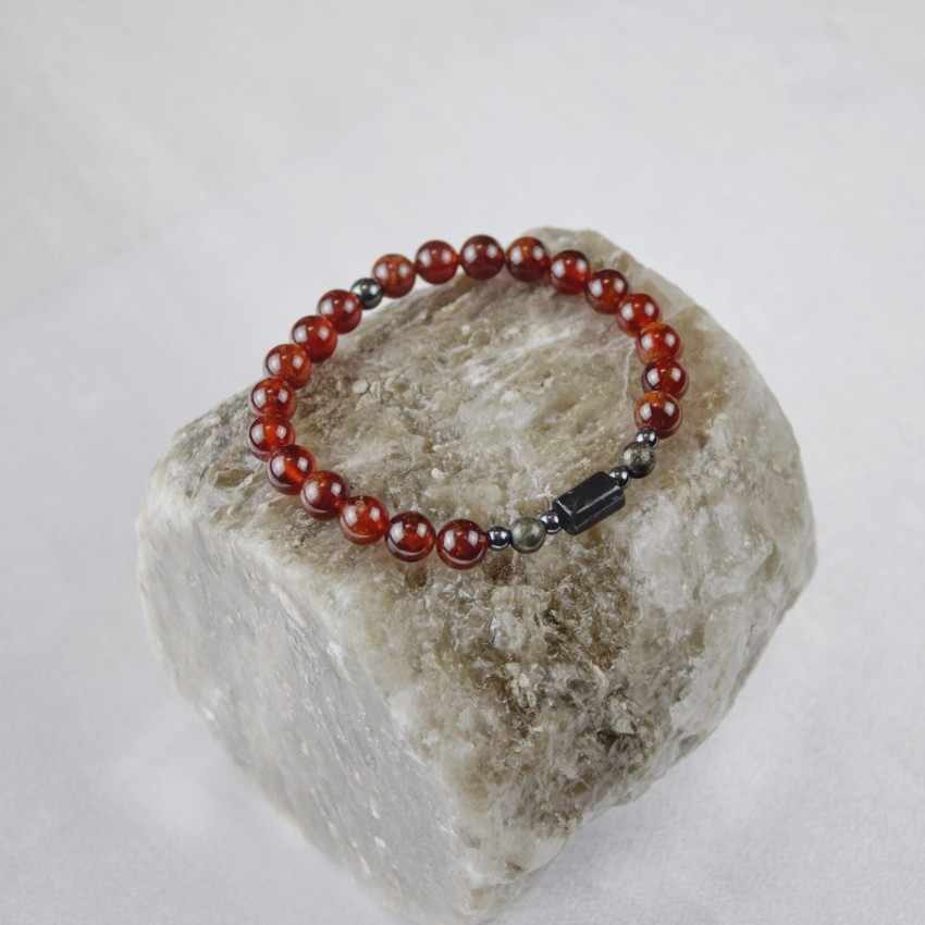 Bransoletka męska Granat, Piryt, Turmalin na gumce