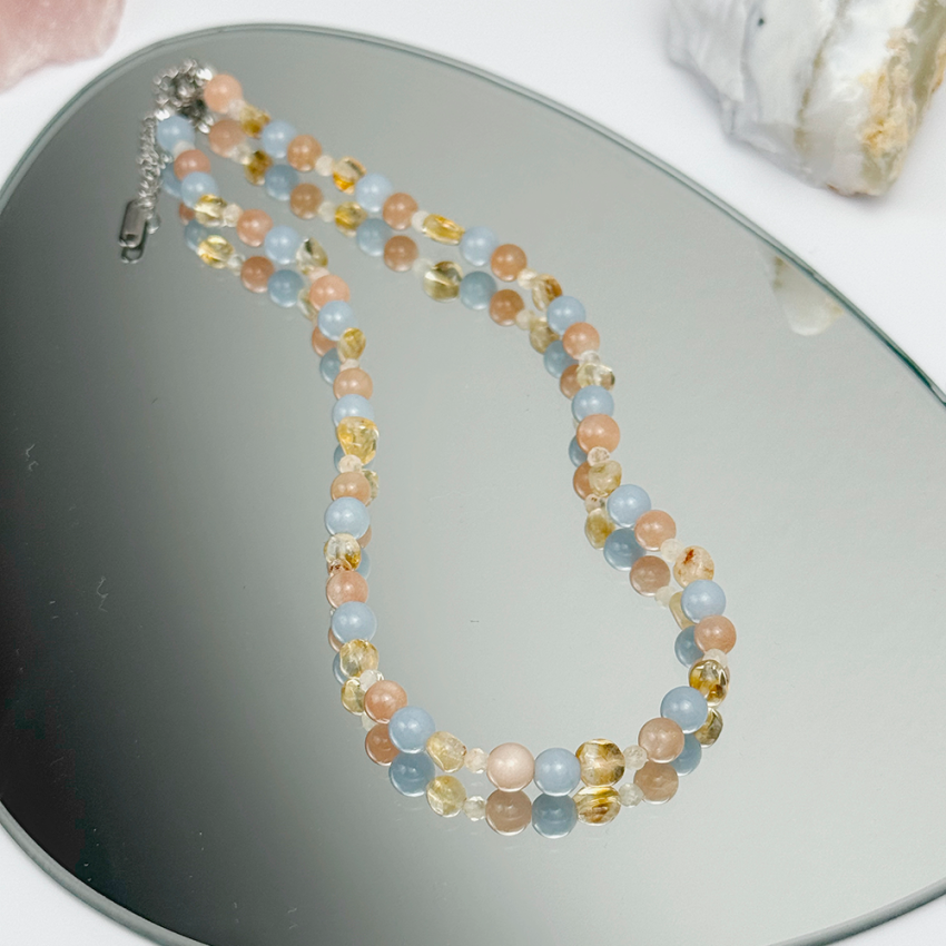 Naszyjnik Cytryn Angelit Kamień Słoneczny na łańcuszku