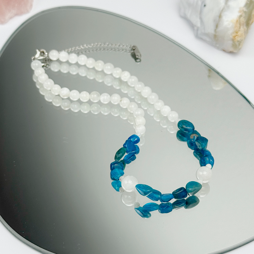 Naszyjnik Apatyt Kamień Księżycowy na łańcuszku