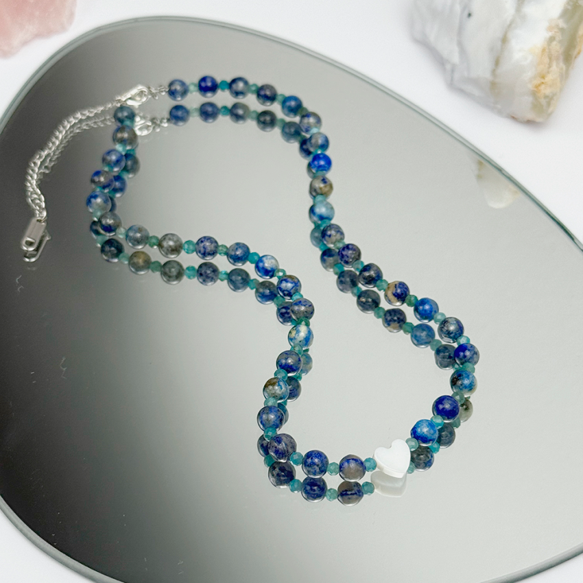 Naszyjnik Apatyt Lazuryt Perła na łańcuszku