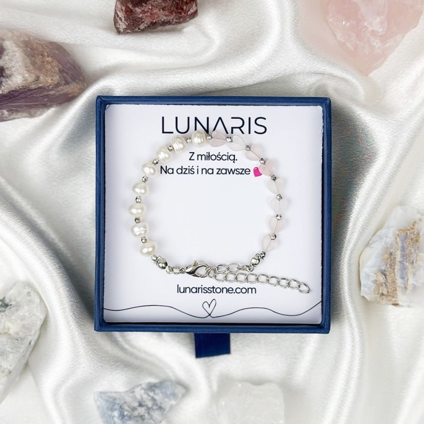 Perła Różowy Kwarc bransoletka na łańcuszku