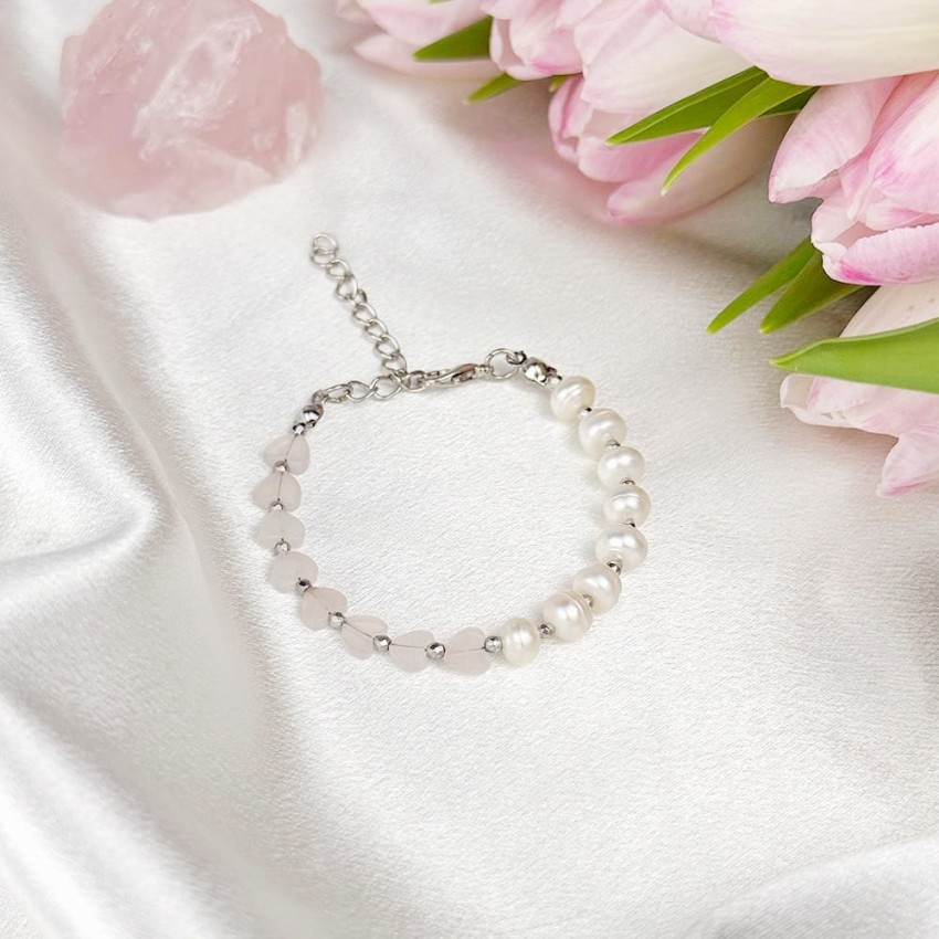 Perła Różowy Kwarc bransoletka na łańcuszku