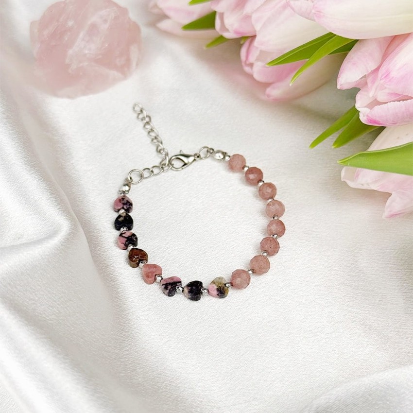 Truskawkowy Kwarc Rodonit bransoletka na łańcuszku.jpg