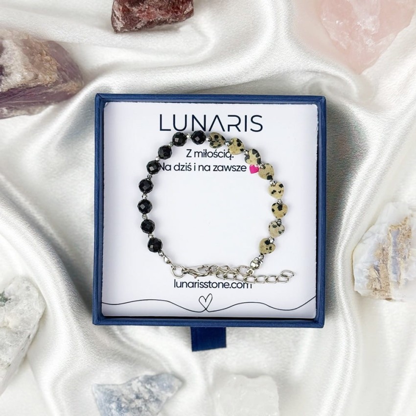 Turmalin Jaspis Dalmatyński bransoletka na łańcuszku.jpg