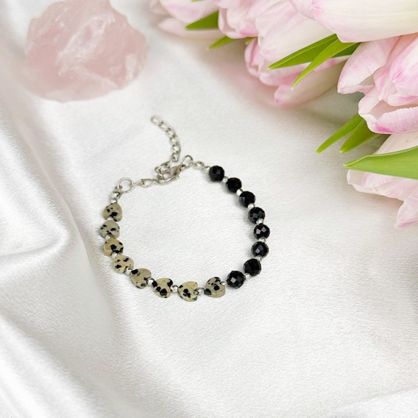 Turmalin Jaspis Dalmatyński bransoletka na łańcuszku.jpg