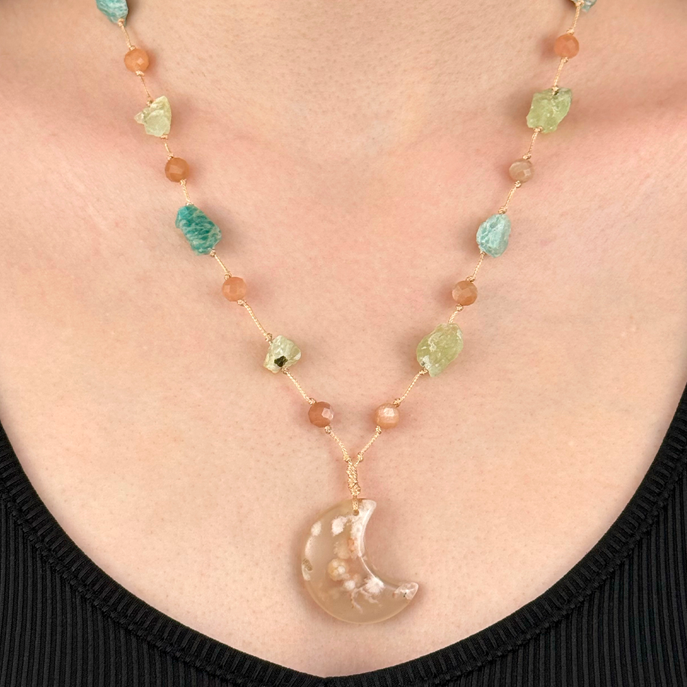 Pleciony naszyjnik Wiśniowy Agat Kamień Słoneczny Prehnit Amazonit.png