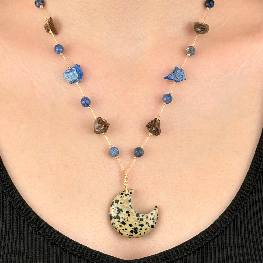 Pleciony naszyjnik Jaspis Dalmatyński Lazuryt Lapis Lazuli Dymny Kwarc.png