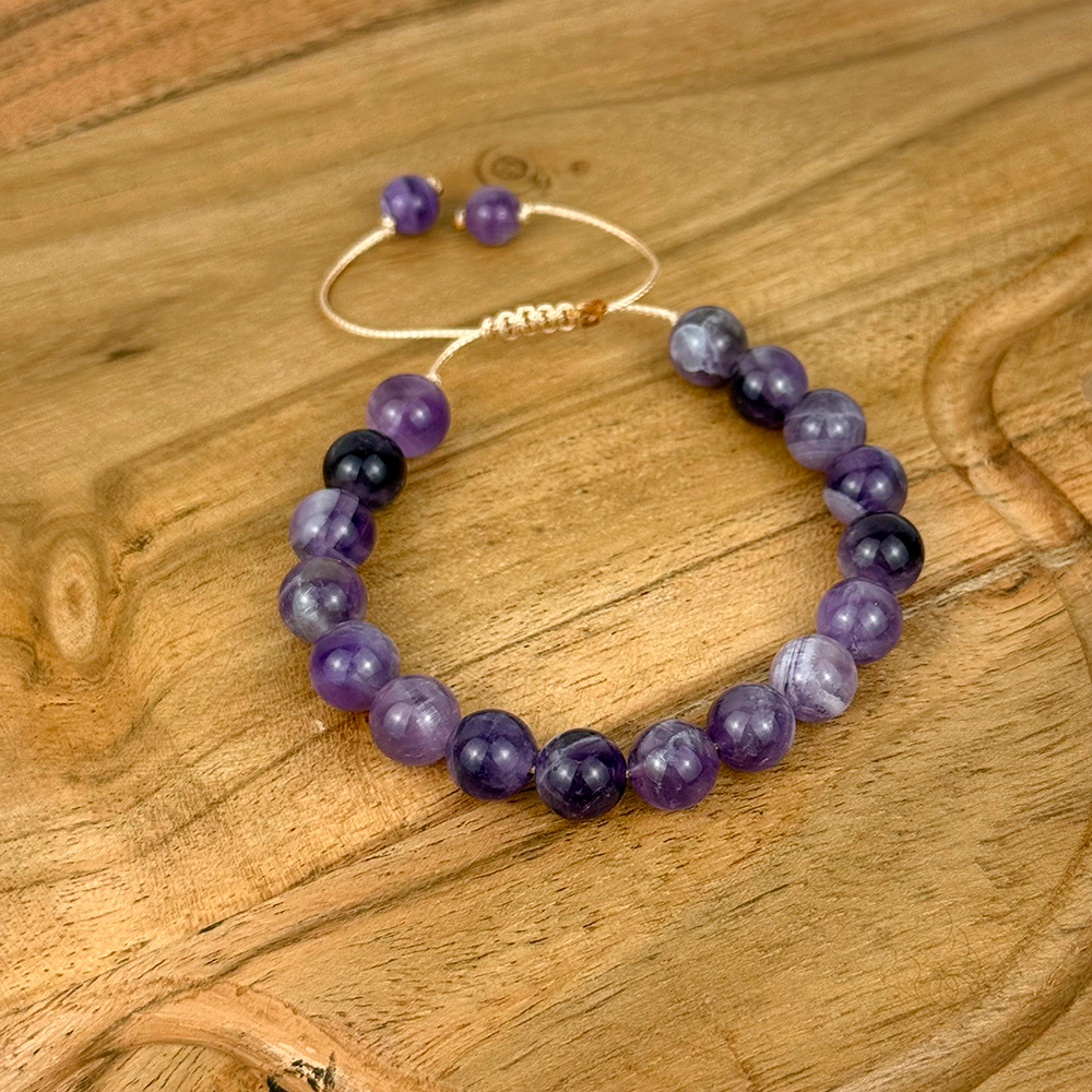 Bransoletka AMETYST 8 mm na sznurku