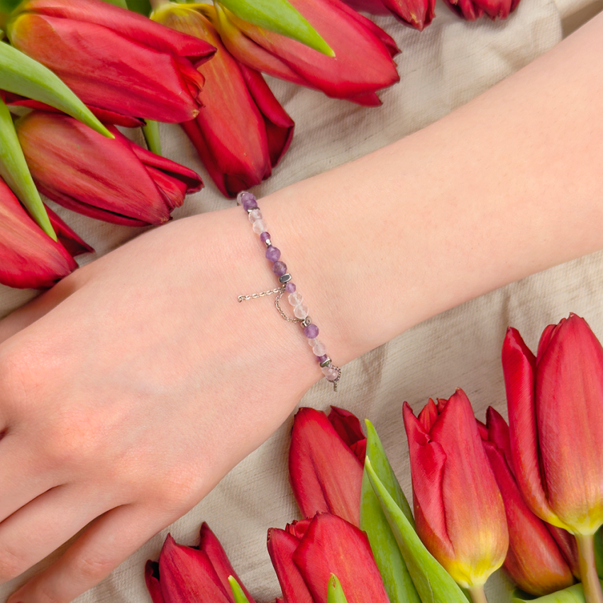 8 marca Ametyst Różowy Kwarc na łańcuszku