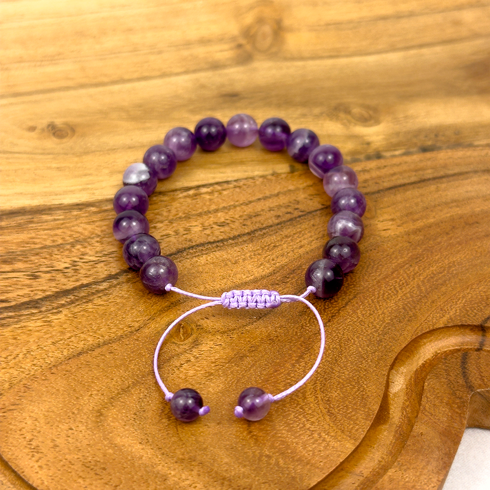 Bransoletka AMETYST 8 mm na sznurku