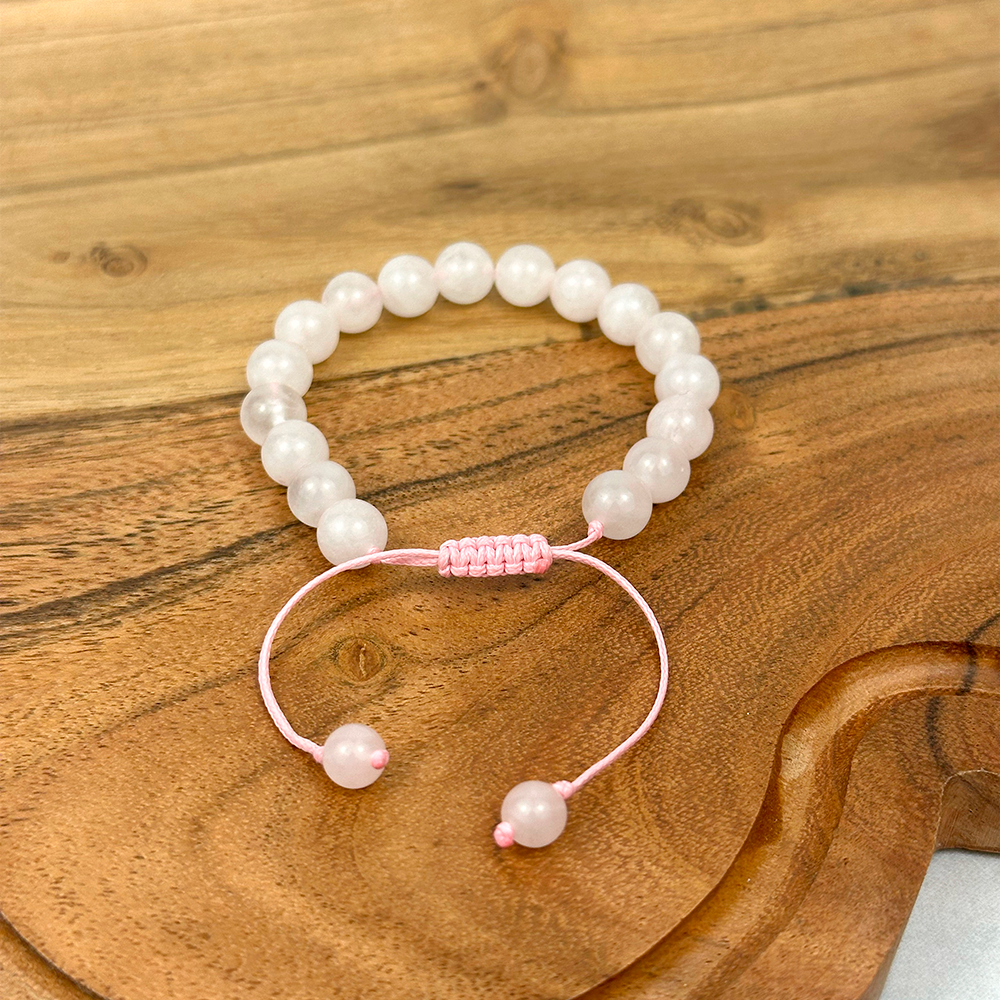 Bransoletka Różowy Kwarc 8 mm na sznurku