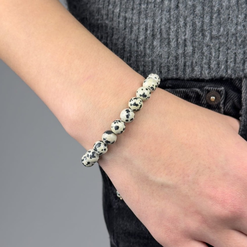 Bransoletka JASPIS DALMATYŃSKI 8 mm na sznurku