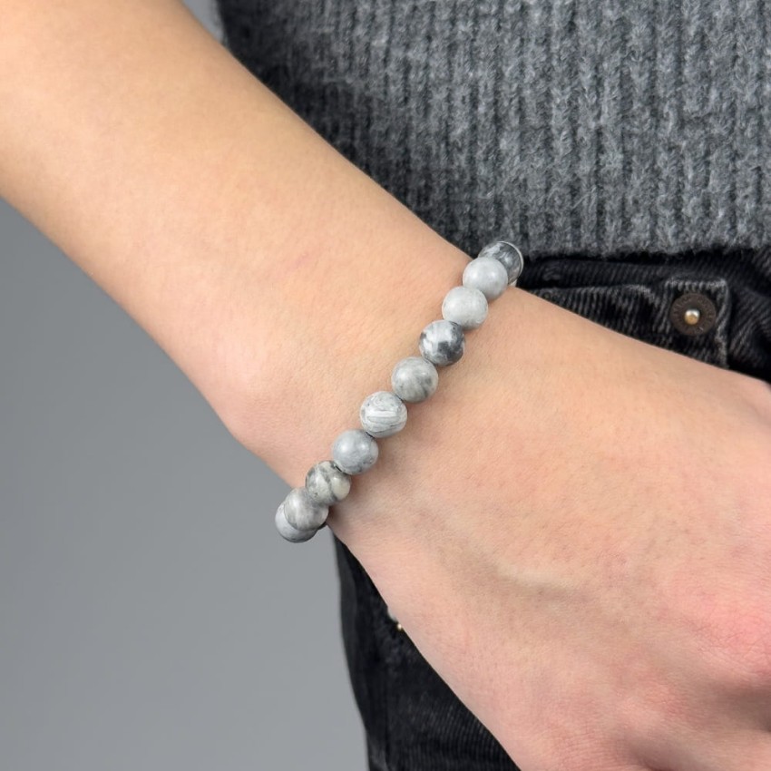 Bransoletka JASPIS SZARY 8 mm na sznurku