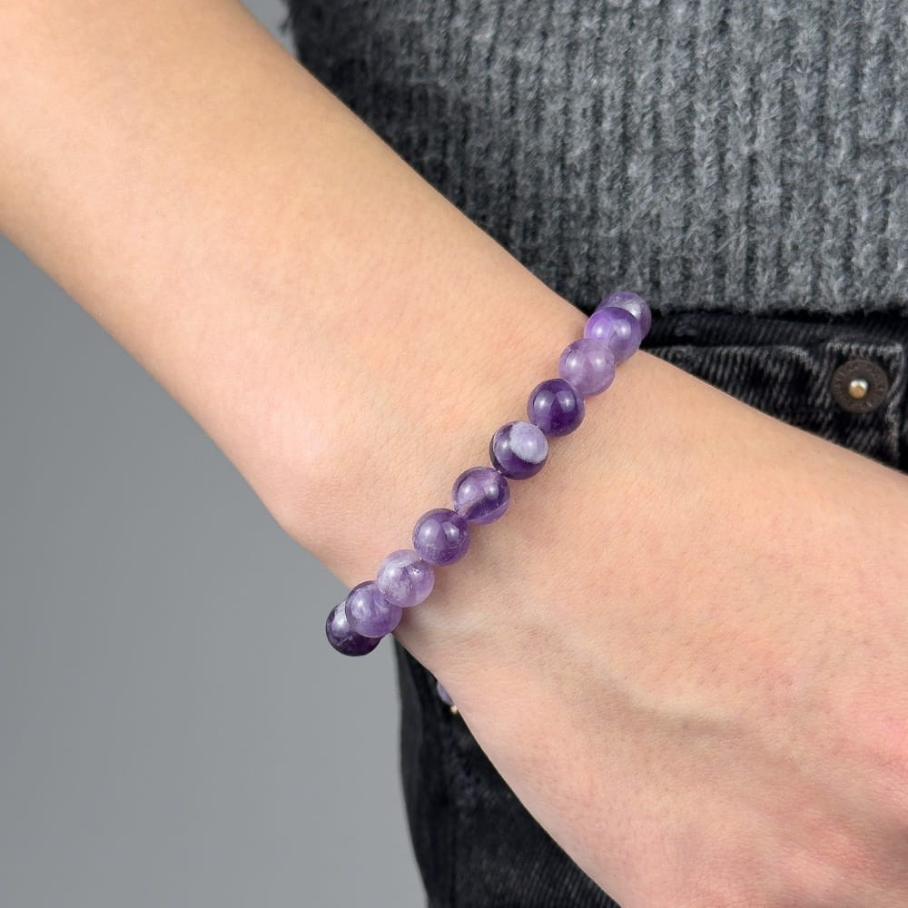 Bransoletka AMETYST 8 mm na sznurku