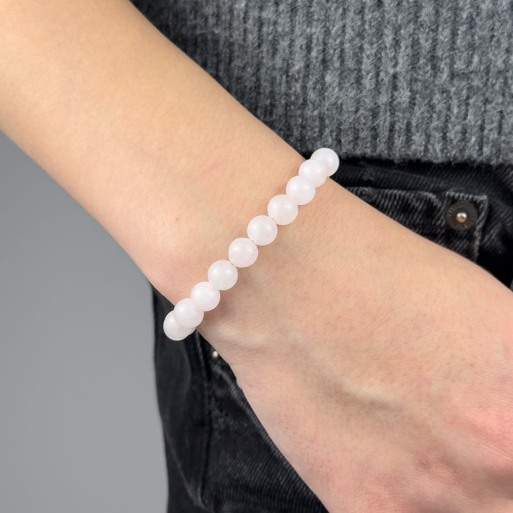 Bransoletka Różowy Kwarc 8 mm na sznurku