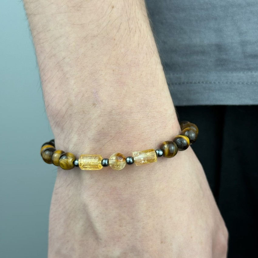 Bransoletka męska Cytryn, Tygrysie Oko  na gumce
