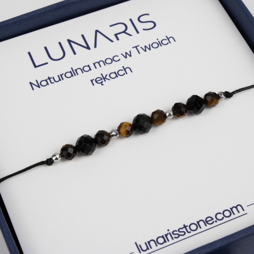 Tygrysie Oko Czarny Turmalin fasetowana bransoletka na sznurku