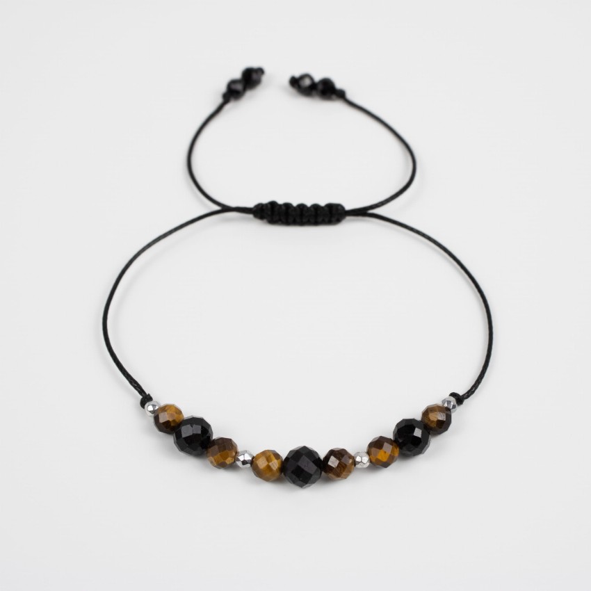 Tygrysie Oko Czarny Turmalin fasetowana bransoletka na sznurku