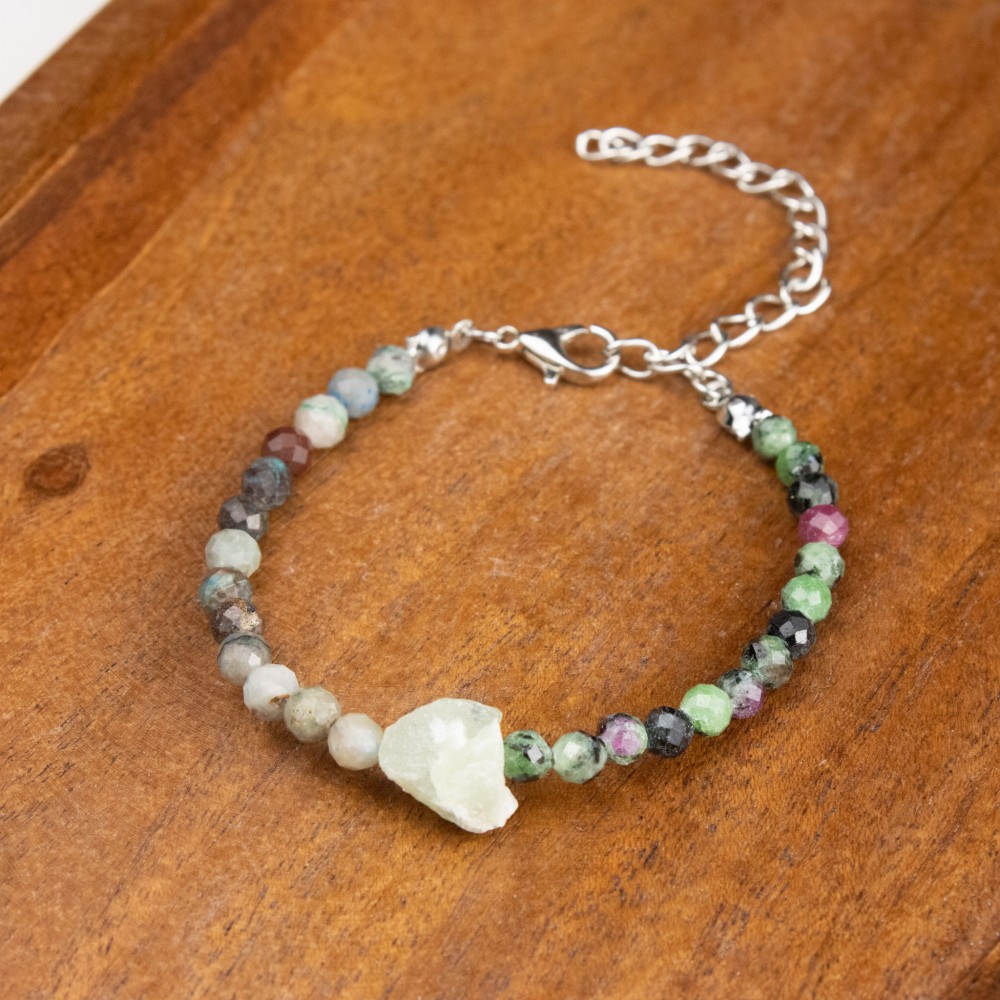 Bransoletka Prehnit Chryzokola Epidot na łańcuszku