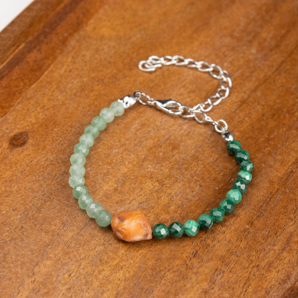 Bransoletka Karneol Malachit Awenturyn na łańcuszku