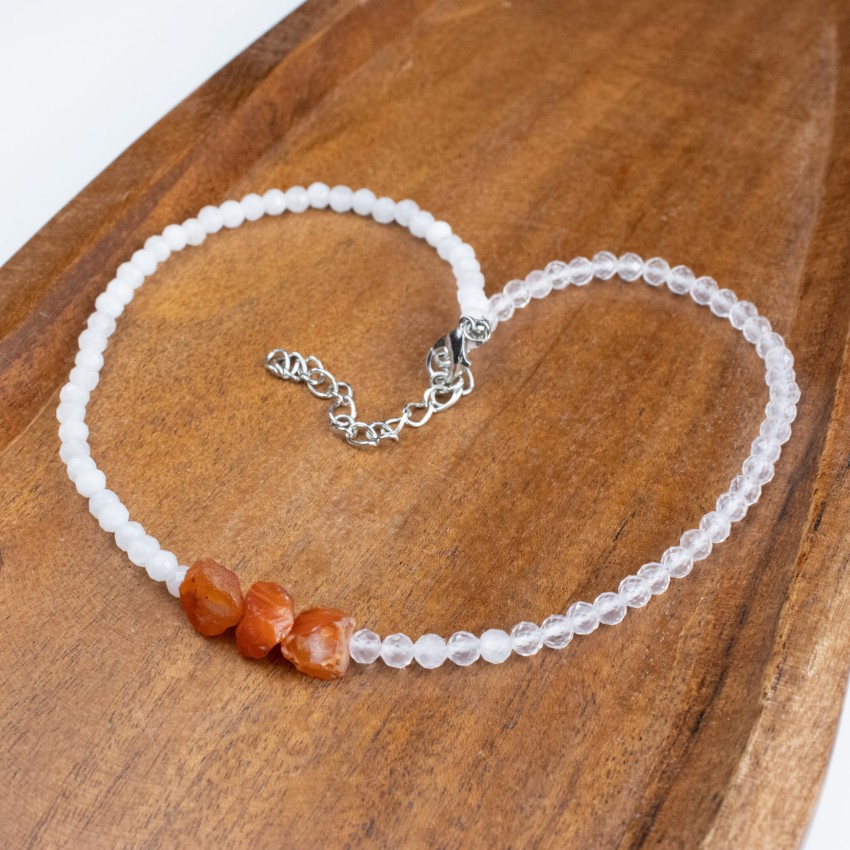 Naszyjnik Karneol Kamień Księżycowy Różowy Kwarc na łańcuszku