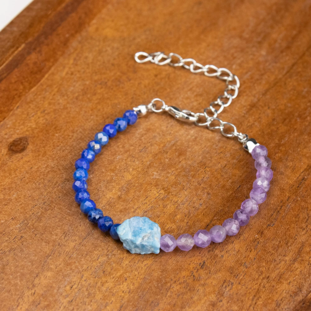 Bransoletka Apatyt Lapis Lazuli Ametyst na łańcuszku