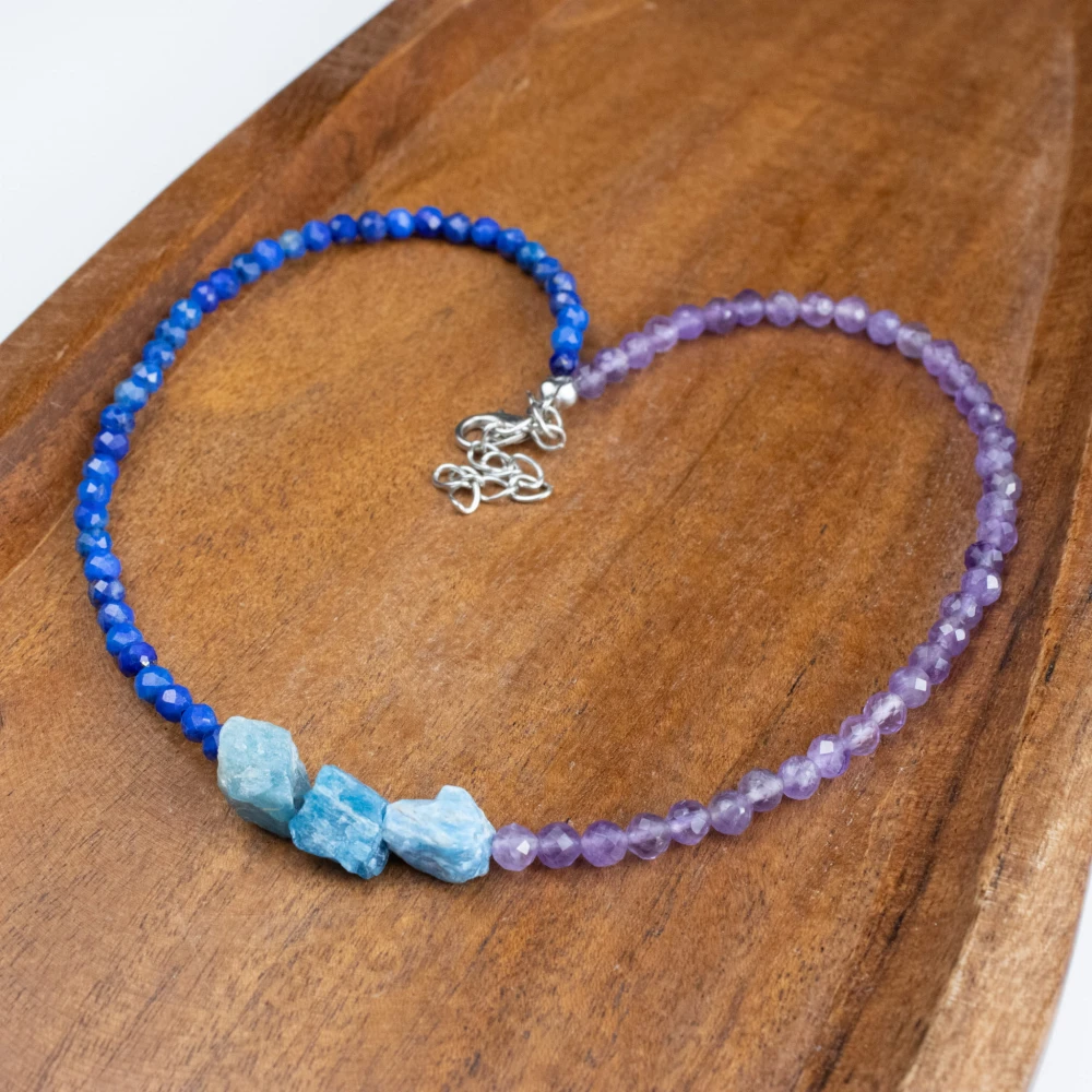 Naszyjnik Apatyt Lapis Lazuli Ametyst na łańcuszku