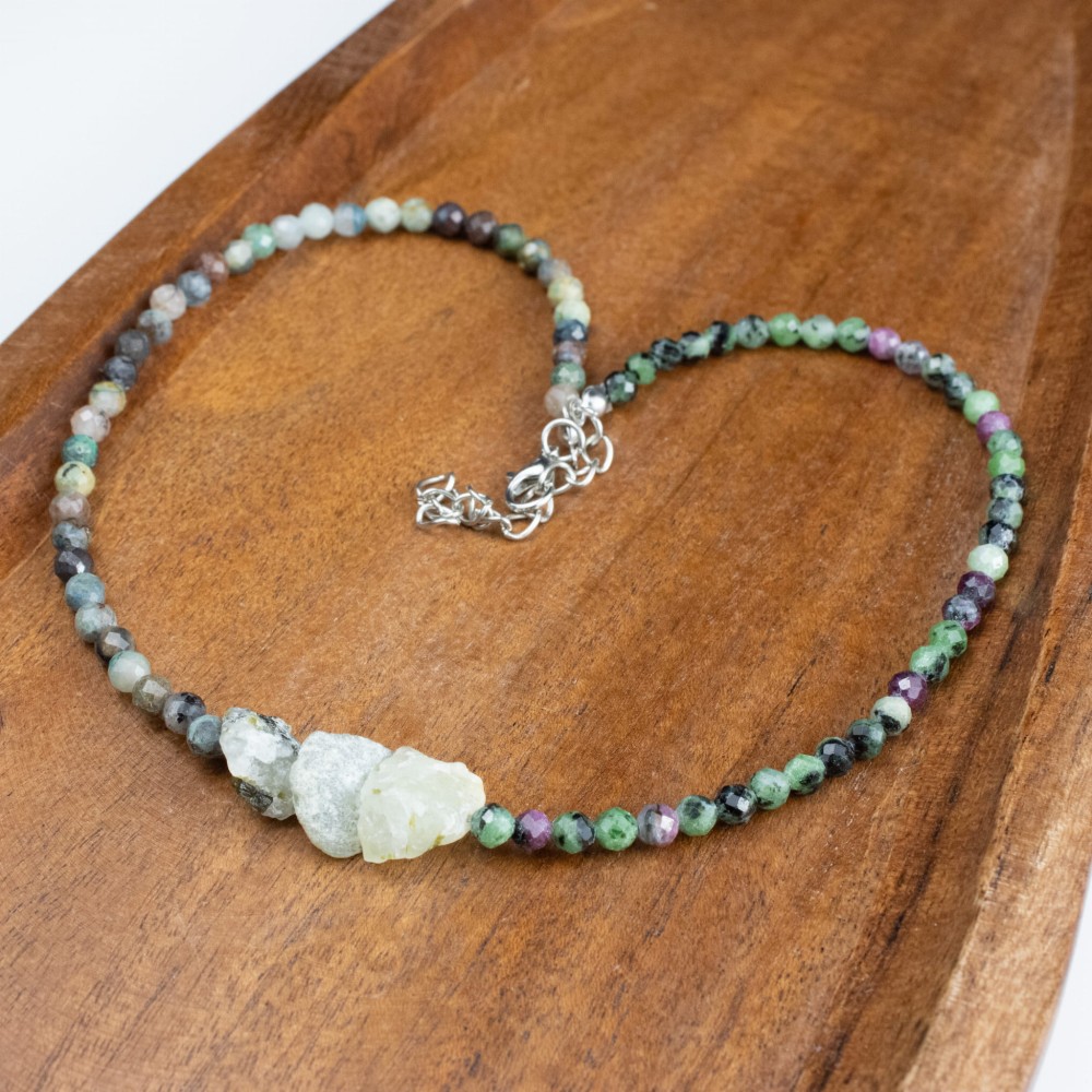 Naszyjnik Prehnit Chryzokola Epidot na łańcuszku