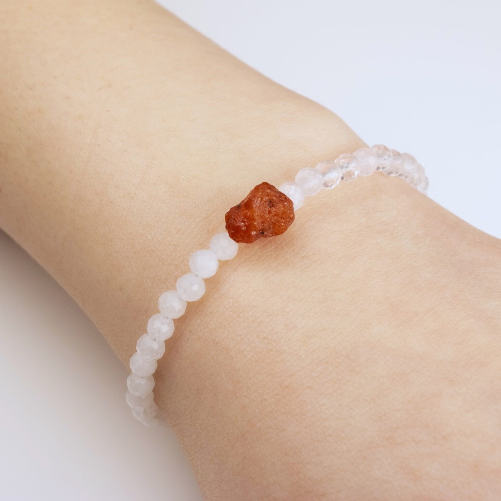 Bransoletka Karneol Kamień Księżycowy Różowy Kwarc na łańcuszku