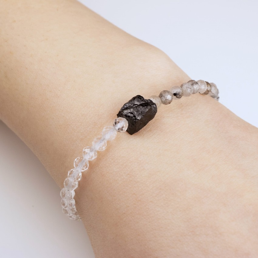 Bransoletka Turmalin Czarny Kwarc Kryształ Górski na łańcuszku