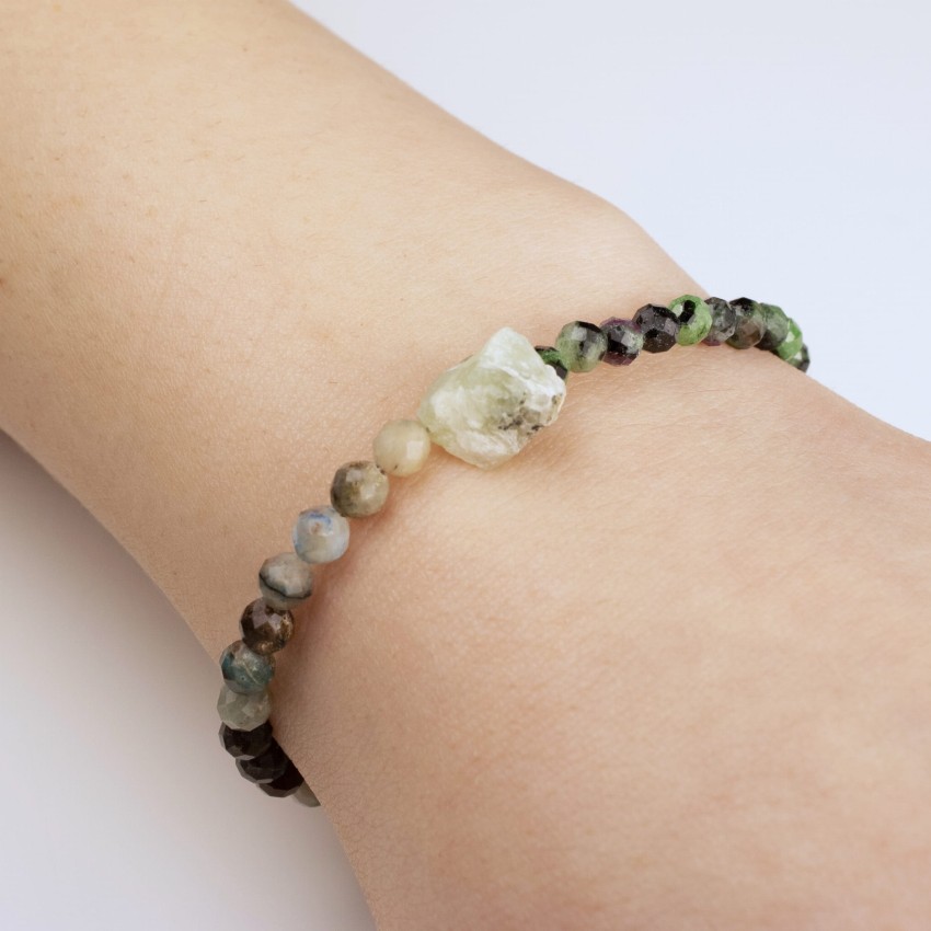 Bransoletka Prehnit Chryzokola Epidot na łańcuszku