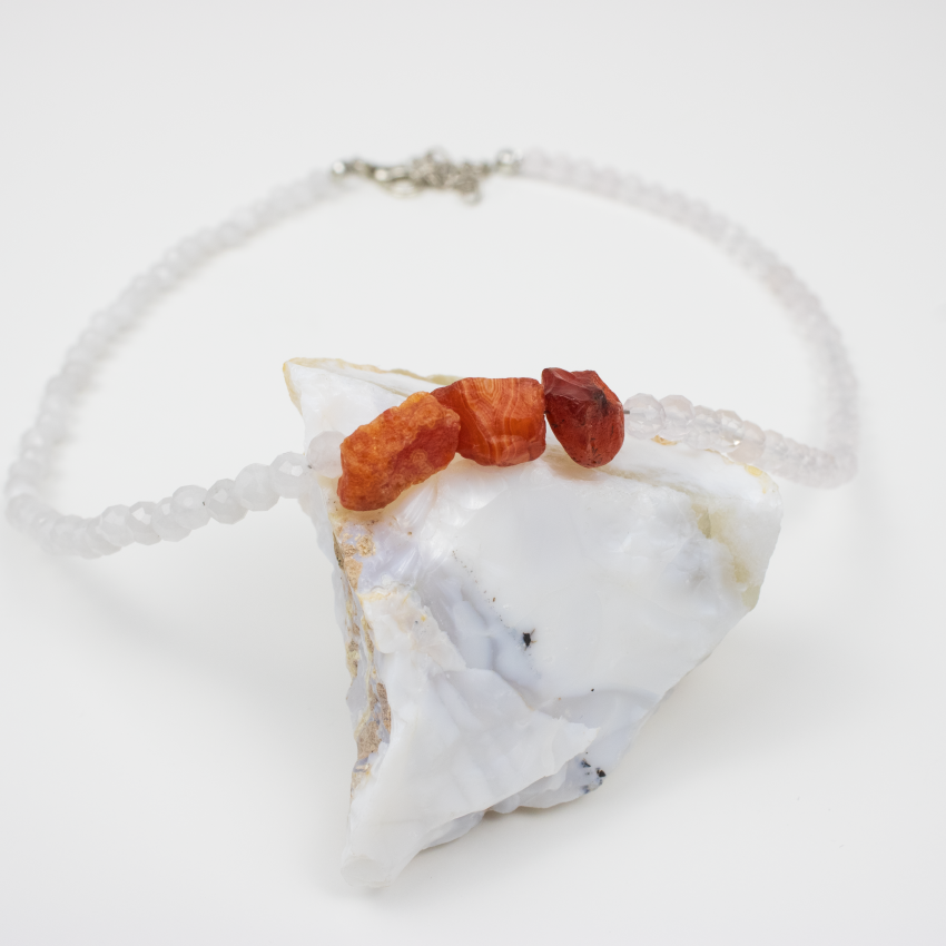 Naszyjnik Karneol Kamień Księżycowy Różowy Kwarc na łańcuszku.png