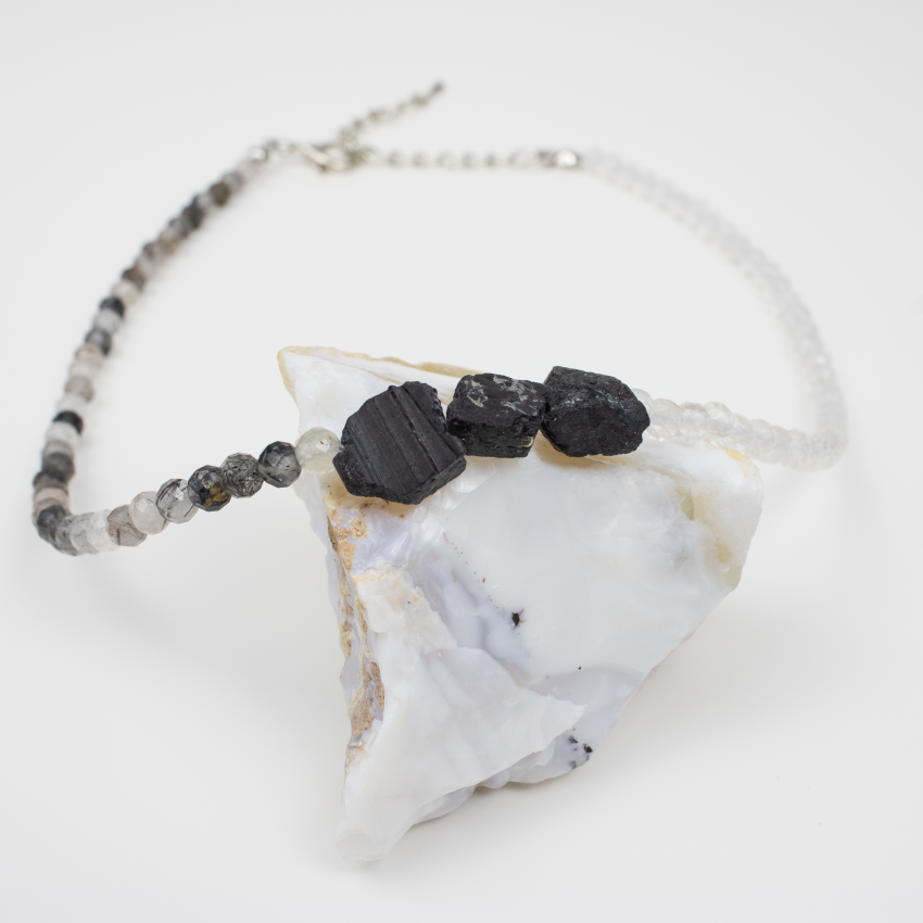 Naszyjnik Turmalin Czarny Kwarc Kryształ Górski na łańcuszku.png