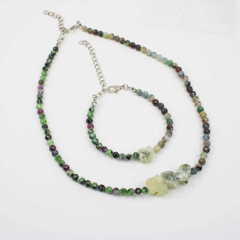 Zestaw Prehnit Chrysokolla Epidot bransoletka naszyjnik .png