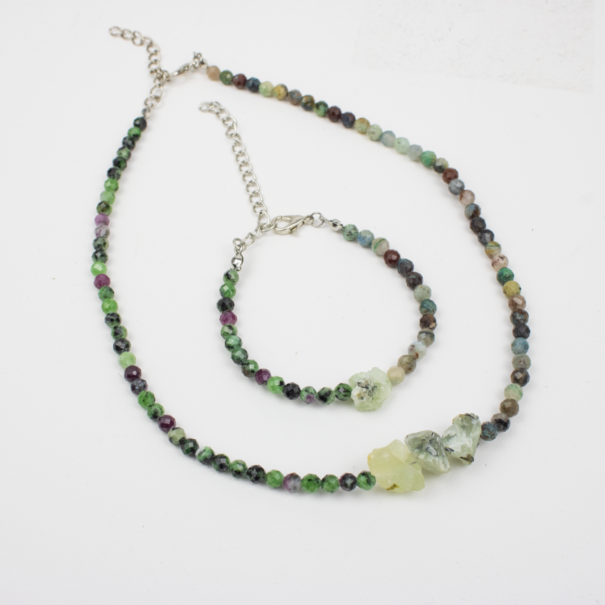 Zestaw Prehnit Chrysokolla Epidot bransoletka naszyjnik .png