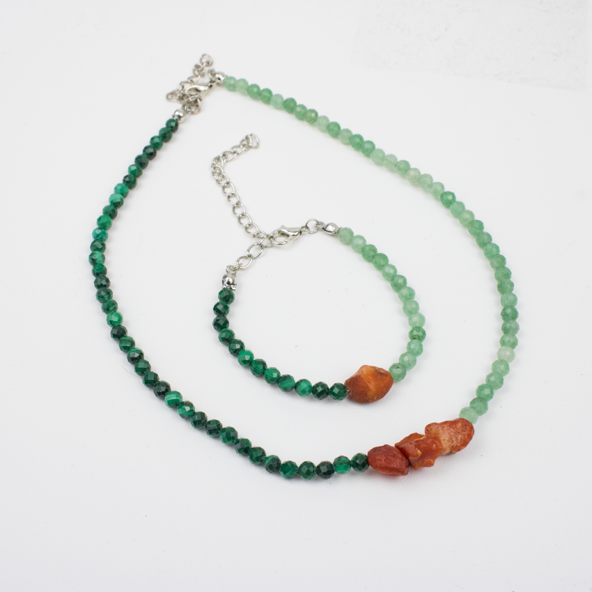 Zestaw Karneol Malachit Awenturyn bransoletka naszyjnik .png