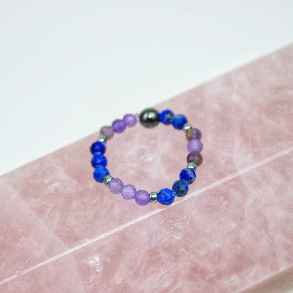 Pierścionek Intuicja i Prawda – Lapis Lazuli i Ametyst