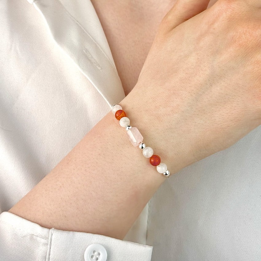 Bransoletka - Kwarc Różowy Karneol Kamień Księżycowy.jpg