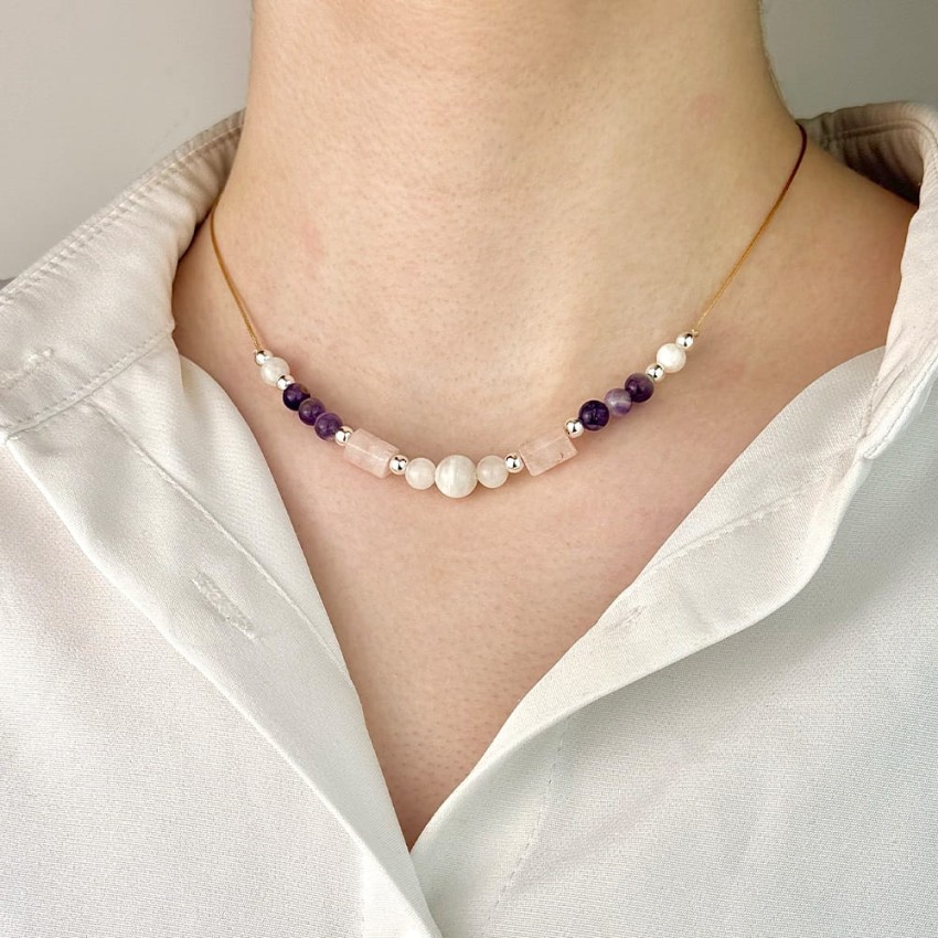 Naszyjnik - Ametyst Kwarc Różowy Kamień Księżycowy.jpg