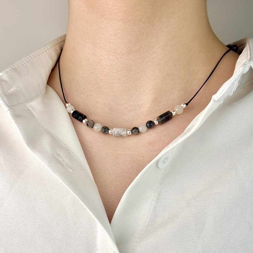 Naszyjnik - Czarny Kwarc Jadeit Czarny Labradoryt.jpg