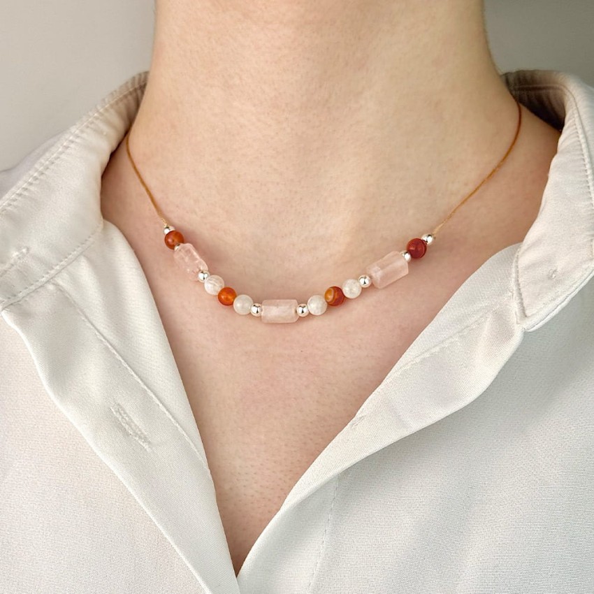 Naszyjnik - Kwarc Różowy Karneol Kamień Księżycowy.jpg