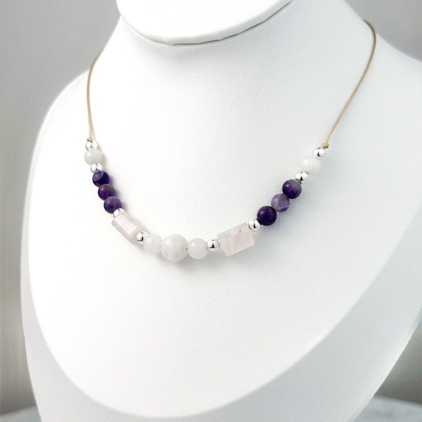 Naszyjnik - Ametyst Kwarc Różowy Kamień Księżycowy.jpg